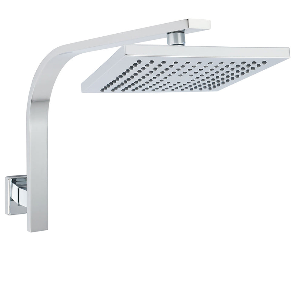 WELS ABS 200mm Square Rain Shower Head & Brass Gooseneck Wall Arm Set WATERMARK V1233-A602SS0801