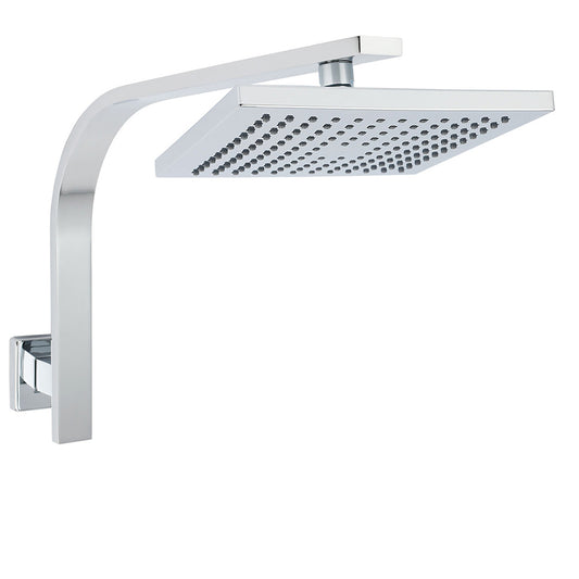 WELS ABS 200mm Square Rain Shower Head & Brass Gooseneck Wall Arm Set WATERMARK V1233-A602SS0801