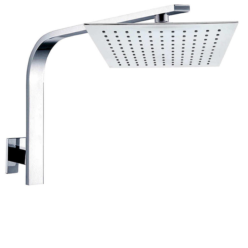 WELS 10" 7.5L/m Chrome Square Rain Shower Head Brass Gooseneck Wall Arm Set V1233-A602SS1001