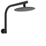 Matt Black 8" Stainless Steel Round Rain Shower Head & Gooseneck Swivel Wall Arm Set V1233-A619BKSR108B