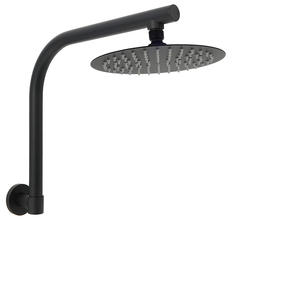 Matt Black 8" Stainless Steel Round Rain Shower Head & Gooseneck Swivel Wall Arm Set V1233-A619BKSR108B