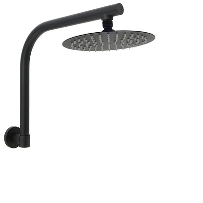 Matt Black 8" Stainless Steel Round Rain Shower Head & Gooseneck Swivel Wall Arm Set V1233-A619BKSR108B