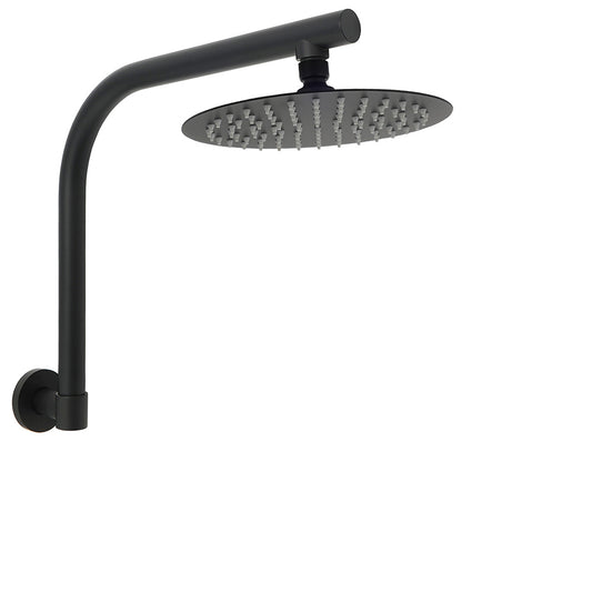 Matt Black 8" Stainless Steel Round Rain Shower Head & Gooseneck Swivel Wall Arm Set V1233-A619BKSR108B