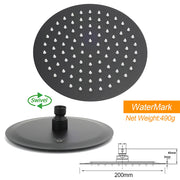 Matt Black 8" Stainless Steel Round Rain Shower Head & Gooseneck Swivel Wall Arm Set V1233-A619BKSR108B