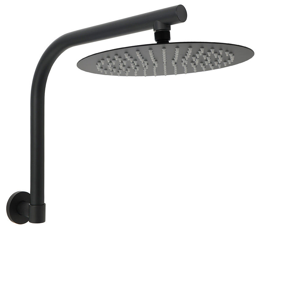 WELS Matt Black 10" SUS Round Rain Shower Head & Gooseneck Swivel Wall Arm Set V1233-A619BKSR110B