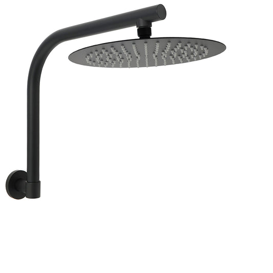 WELS Matt Black 10" SUS Round Rain Shower Head & Gooseneck Swivel Wall Arm Set V1233-A619BKSR110B