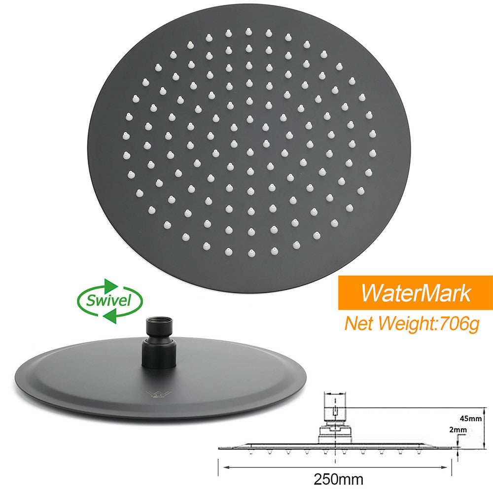 WELS Matt Black 10" SUS Round Rain Shower Head & Gooseneck Swivel Wall Arm Set V1233-A619BKSR110B