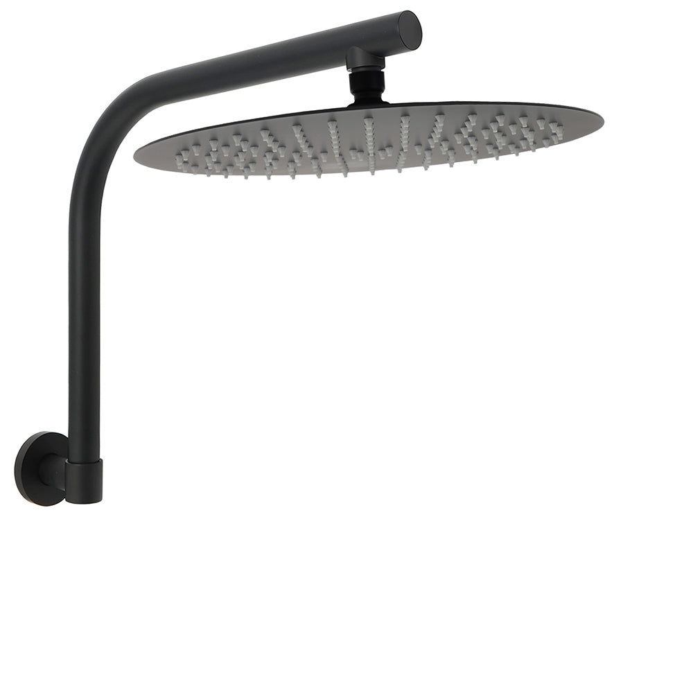 WELS Matt Black 12" Large Round Rain Shower Head & Gooseneck Swivel Wall Arm Set V1233-A619BKSR112B