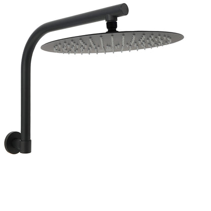WELS Matt Black 12" Large Round Rain Shower Head & Gooseneck Swivel Wall Arm Set V1233-A619BKSR112B