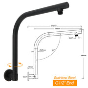 WELS Matt Black 12" Large Round Rain Shower Head & Gooseneck Swivel Wall Arm Set V1233-A619BKSR112B