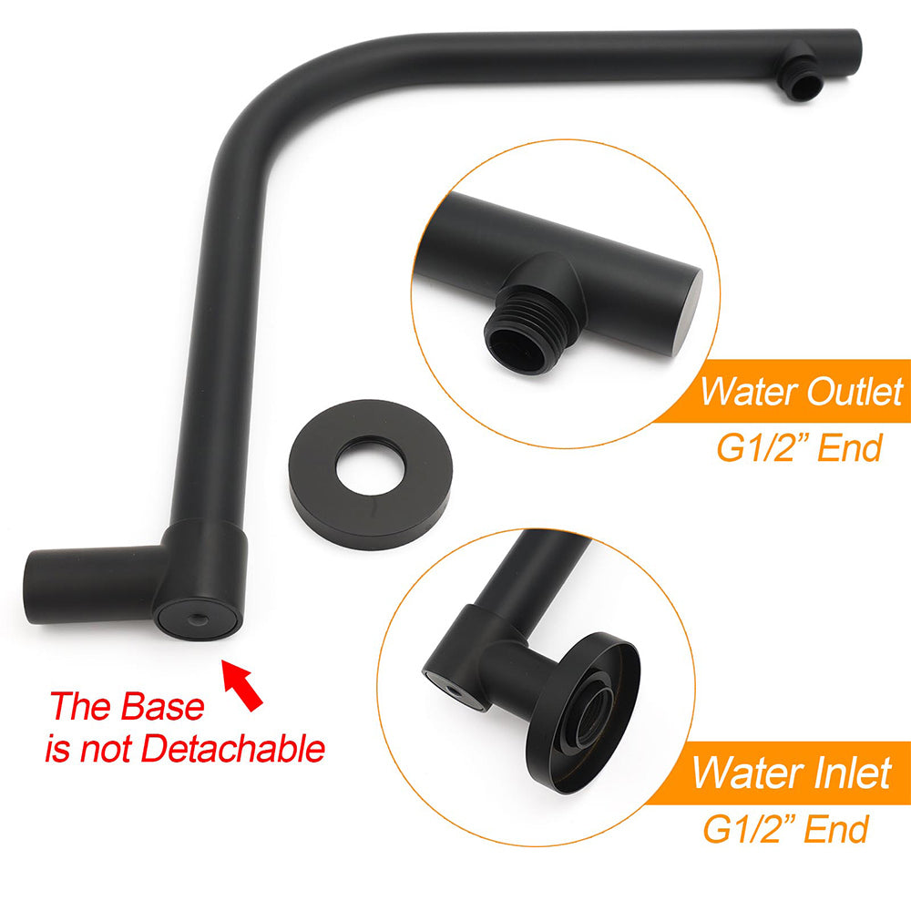 WELS Matt Black 12" Large Round Rain Shower Head & Gooseneck Swivel Wall Arm Set V1233-A619BKSR112B