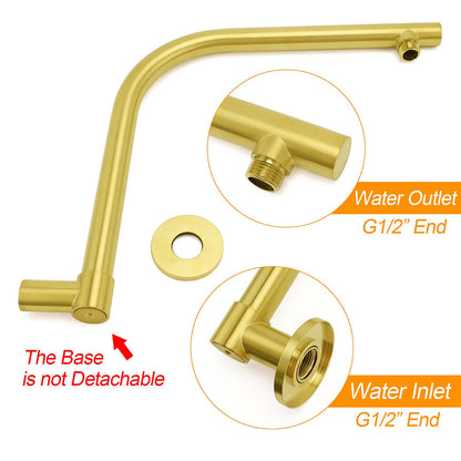 WELS Brushed Gold 8" Round Shower Head Brass 360o Swivel Gooseneck Wall Arm Set V1233-A619GKSR108G