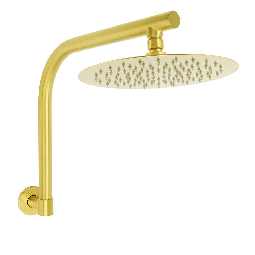Brushed Gold Round 10 Inch Rain Shower Head Swivel Brass Gooseneck Wall Arm Set V1233-A619GKSR110G