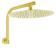 Brushed Gold Round 12 Inch Rain Shower Head Swivel Brass Gooseneck Wall Arm Set V1233-A619GKSR112G