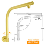 Brushed Gold Round 12 Inch Rain Shower Head Swivel Brass Gooseneck Wall Arm Set V1233-A619GKSR112G