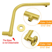 Brushed Gold Round 12 Inch Rain Shower Head Swivel Brass Gooseneck Wall Arm Set V1233-A619GKSR112G