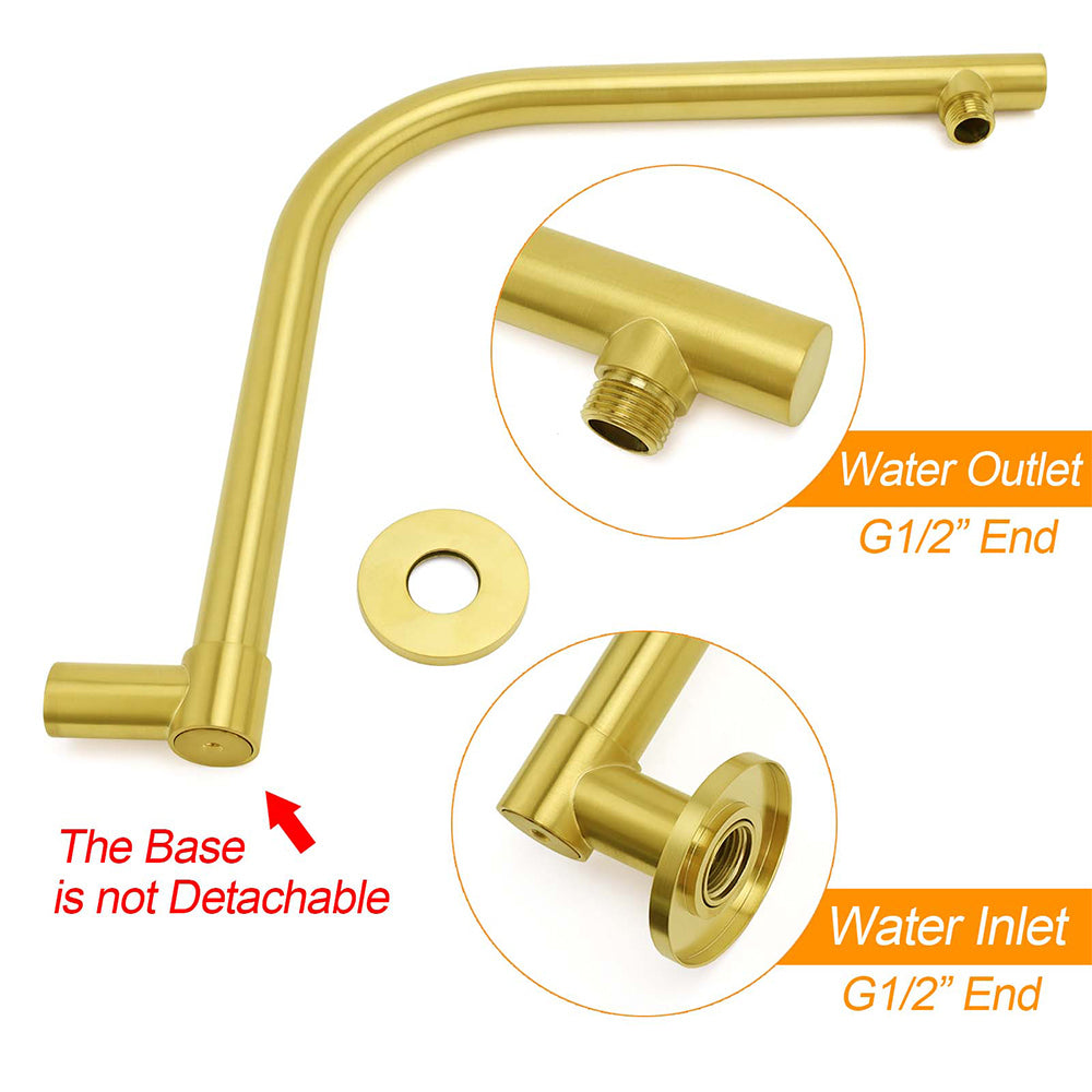 Brushed Gold Round 12 Inch Rain Shower Head Swivel Brass Gooseneck Wall Arm Set V1233-A619GKSR112G