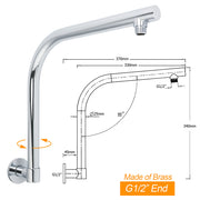 WELS 8" Round Rainfall Shower Head + 360 degrees Swivel Gooseneck Wall Arm Set V1233-A619KSR108