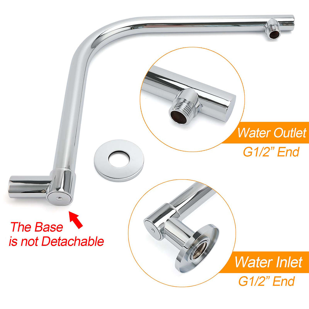 Chrome Round 12" Large Rainfall Shower Head + 360 degreesSwivel Gooseneck Wall Arm Set V1233-A619KSR112