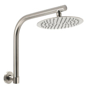 Brushed Nickel 8" Round Rainfall Shower Head 360 degreesSwivel Gooseneck Wall Arm Set V1233-A619NKSR108N