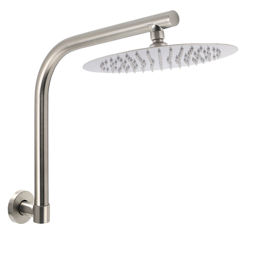 Brushed Nickel 10" Round Rainfall Shower Head 360 degreesSwivel Gooseneck Wall Arm Set V1233-A619NKSR110N