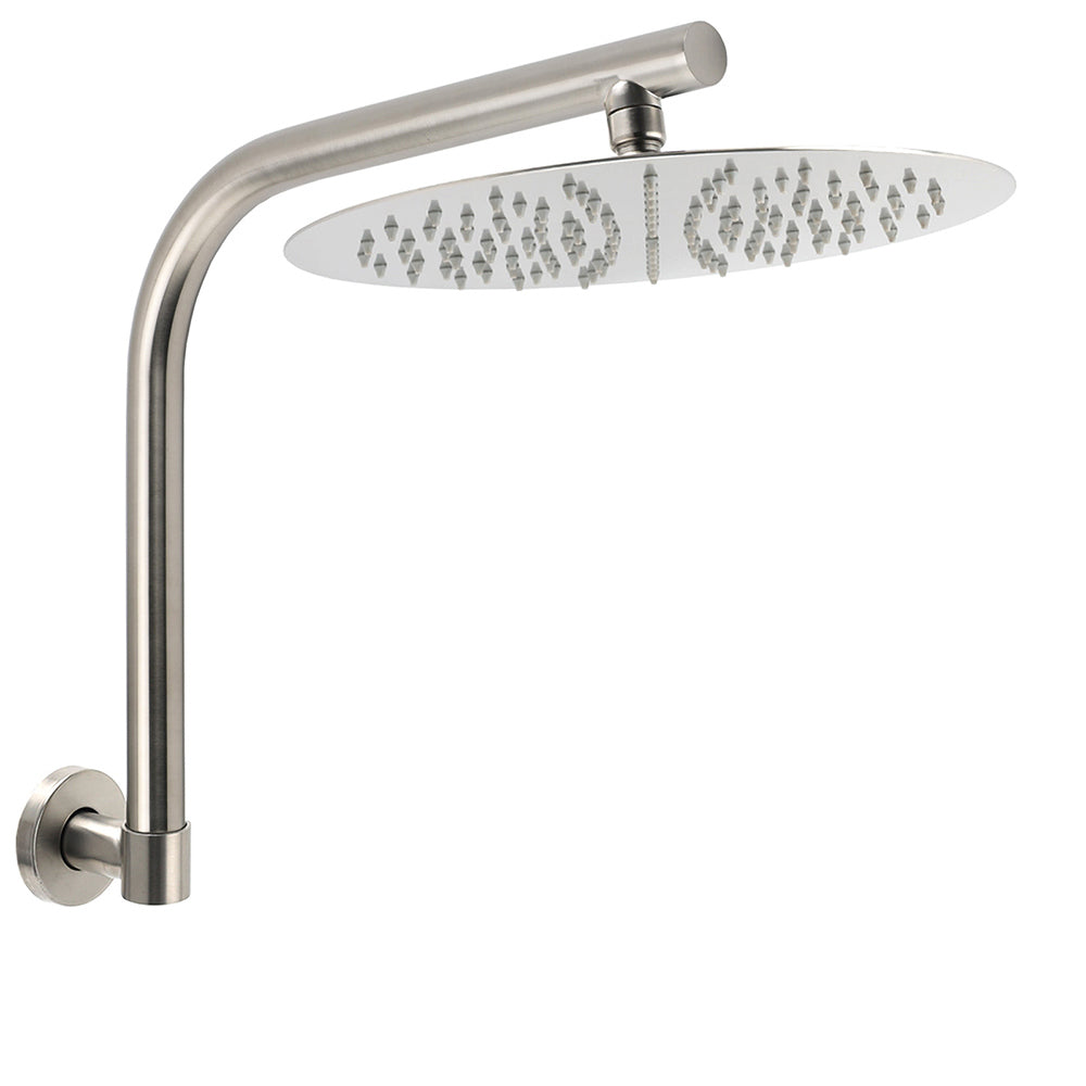 Brushed Nickel 12" Round Rainfall Shower Head 360 degreesSwivel Gooseneck Wall Arm Set V1233-A619NKSR112N