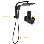 Matt Black 8" SUS Shower Head 3 Modes Handheld Gooseneck Arm Square 2in1 Set V1233-A702BHS002M4CBKSS108B