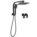 WELS Matt Black 8" Shower Head 3 Modes Handheld Gooseneck Arm Square 2in1 Set Twin Taps V1233-A702BHS002M4CBKSS108BCPF0272BK