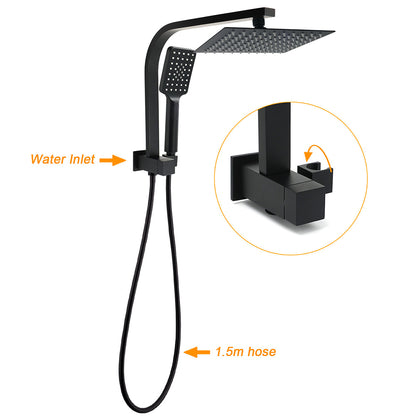 WELS Matt Black 8" Shower Head 3 Modes Handheld Gooseneck Arm Square 2in1 Set Twin Taps V1233-A702BHS002M4CBKSS108BCPF0272BK