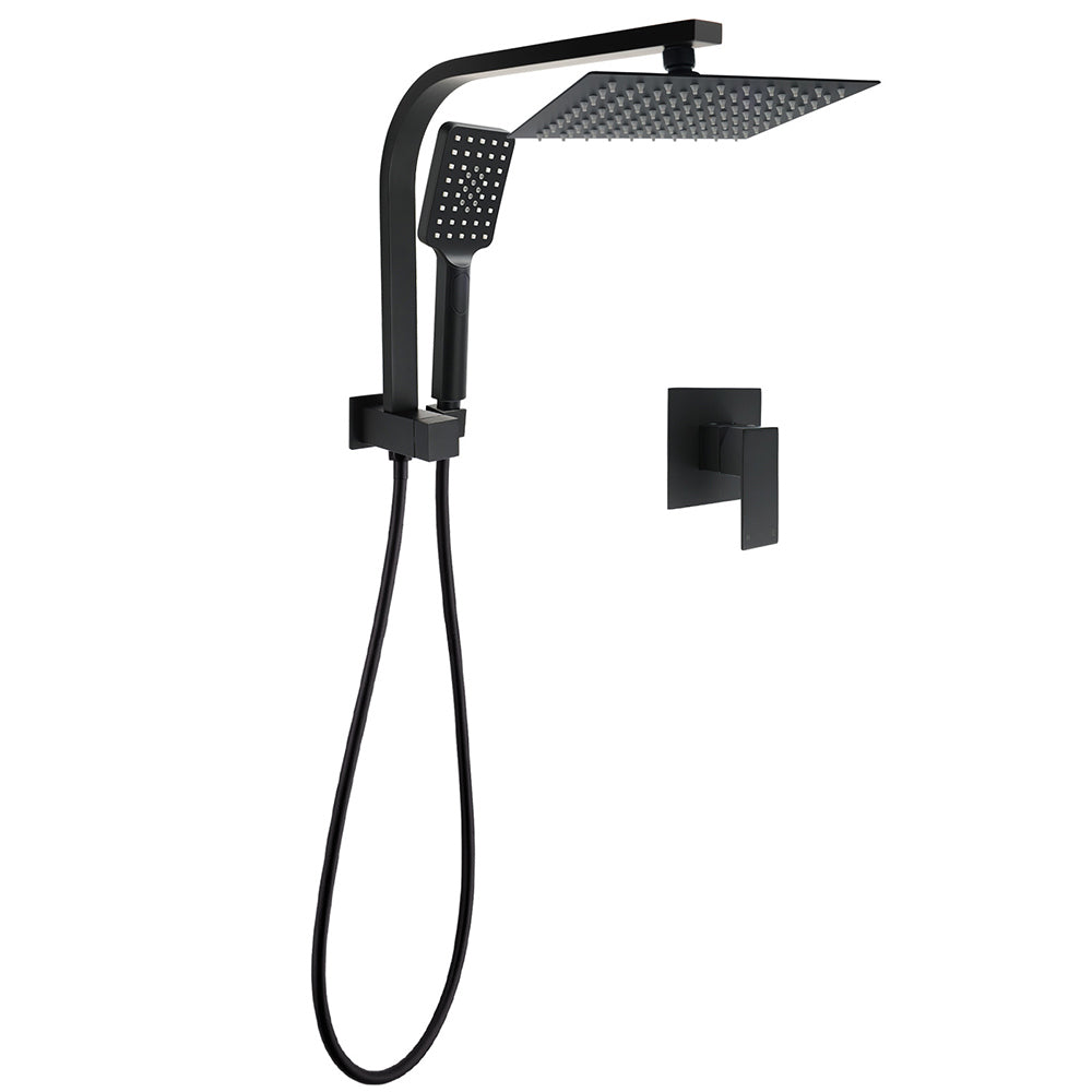 WELS Matt Black 8" Shower Head 3 Modes Handheld Gooseneck Arm Square 2in1 Set Mixer V1233-A702BHS002M4CBKSS108BKSQ201B