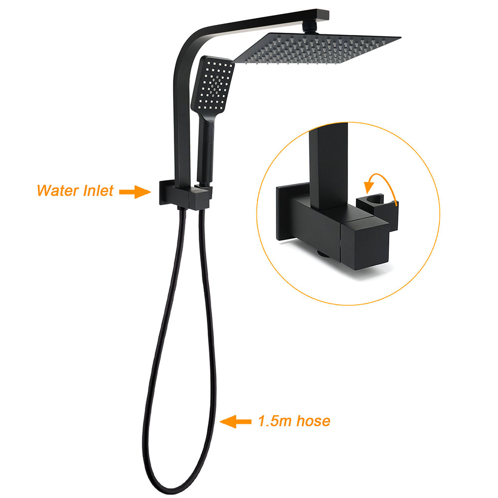 WELS Matt Black 8" Shower Head 3 Modes Handheld Gooseneck Arm Square 2in1 Set Mixer V1233-A702BHS002M4CBKSS108BKSQ201B