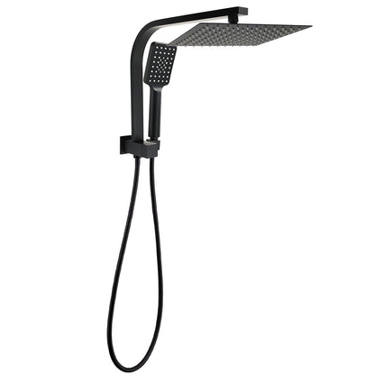Matt Black Square 10" SUS Shower Head 3 Modes Handheld Gooseneck Arm Twin Set V1233-A702BHS002M4CBKSS110B