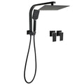 WELS Matt Black Square 10" Shower Head 3 Modes Handheld Gooseneck Arm Twin Taps Set V1233-A702BHS002M4CBKSS110BCPF0272BK
