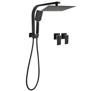 WELS Matt Black Square 10" Shower Head 3 Modes Handheld Gooseneck Arm Twin Taps Set V1233-A702BHS002M4CBKSS110BCPF0272BK