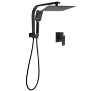 Matt Black Square 10" Thin Shower Head 3 Modes Handheld Gooseneck Arm Twin Set + Mixer V1233-A702BHS002M4CBKSS110BKSQ201B