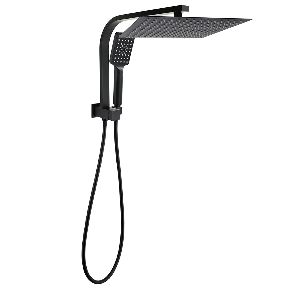 WELS Matt Black Twin Set 12" Large Shower Head 3 Modes Handheld Gooseneck Arm Diverter V1233-A702BHS002M4CBKSS112B