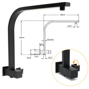 WELS Matt Black Twin Set 12" Large Shower Head 3 Modes Handheld Gooseneck Arm Diverter V1233-A702BHS002M4CBKSS112B