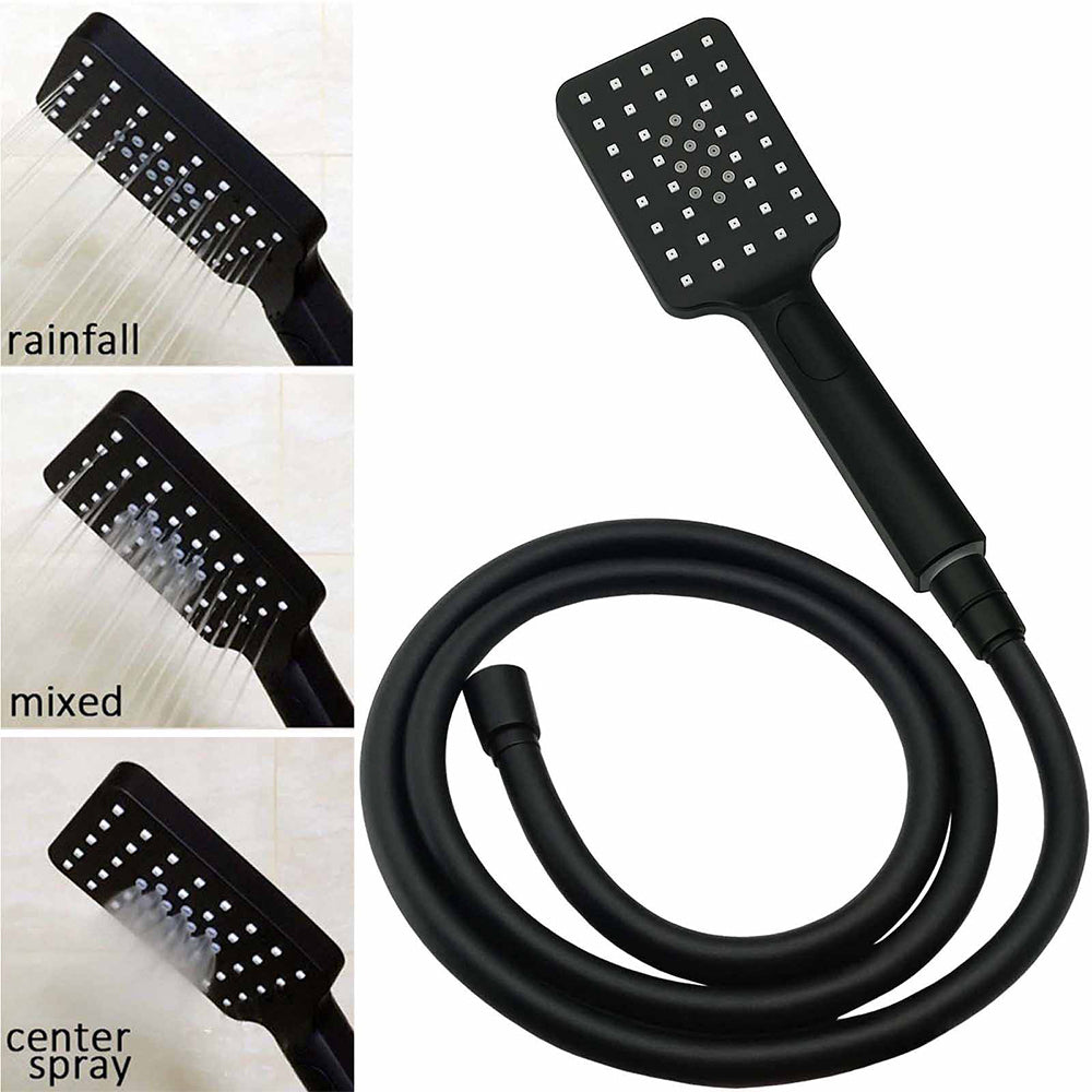 WELS Matt Black Twin Set 12" Large Shower Head 3 Modes Handheld Gooseneck Arm Diverter V1233-A702BHS002M4CBKSS112B