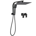 Matt Black Twin Set 12" Large Shower Head 3 Modes Handheld Gooseneck Arm Wall Taps V1233-A702BHS002M4CBKSS112BCPF0272BK