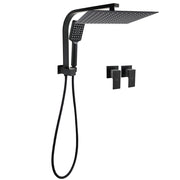 Matt Black Twin Set 12" Large Shower Head 3 Modes Handheld Gooseneck Arm Wall Taps V1233-A702BHS002M4CBKSS112BCPF0272BK