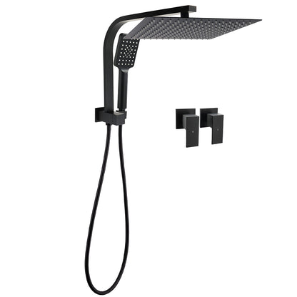 Matt Black Twin Set 12" Large Shower Head 3 Modes Handheld Gooseneck Arm Wall Taps V1233-A702BHS002M4CBKSS112BCPF0272BK