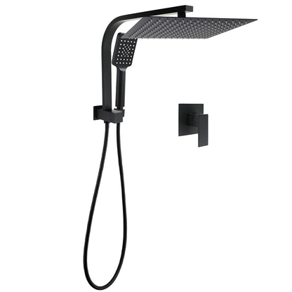 Matt Black Twin Set 12" Large Shower Head 3 Modes Handheld Gooseneck Arm Wall Mixer V1233-A702BHS002M4CBKSS112BKSQ201B