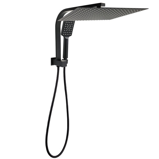 WELS Matt Black Dual Set 16" Extra Large Shower Head 3 Modes Handheld Gooseneck Arm Diverter V1233-A702BHS002M4CBKSS116B