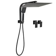 Matt Black 2in1 Set 16" Large Shower Head 3 Modes Handheld Gooseneck Arm Twin Taps Set V1233-A702BHS002M4CBKSS116BCPF0272BK