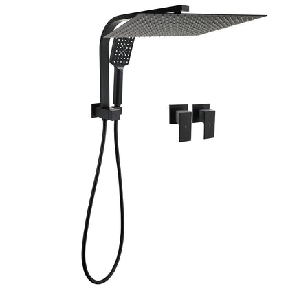 Matt Black 2in1 Set 16" Large Shower Head 3 Modes Handheld Gooseneck Arm Twin Taps Set V1233-A702BHS002M4CBKSS116BCPF0272BK