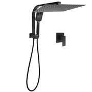 Matt Black Twin Set 16" Extra Large Shower Head 3 Modes Handheld Gooseneck Arm Wall Mixer V1233-A702BHS002M4CBKSS116BKSQ201B