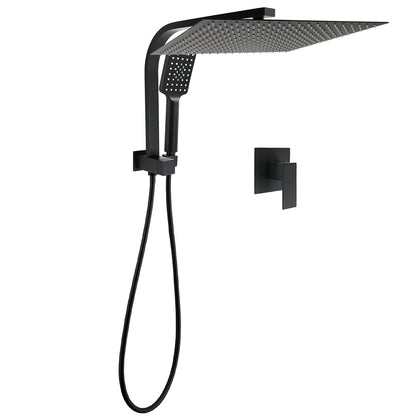 Matt Black Twin Set 16" Extra Large Shower Head 3 Modes Handheld Gooseneck Arm Wall Mixer V1233-A702BHS002M4CBKSS116BKSQ201B