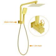 WELS Brushed Gold Twin Shower 8" Rain Head Handheld Diverter Wall Arm Square V1233-A702GHS002M4CGKSS108G