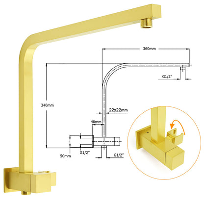 WELS Brushed Gold Twin Shower 8" Rain Head Handheld Diverter Wall Arm Square V1233-A702GHS002M4CGKSS108G