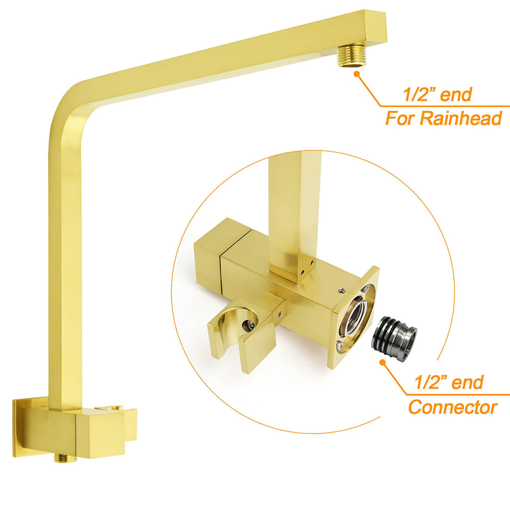 WELS Brushed Gold Twin Shower 8" Rain Head Handheld Diverter Wall Arm Square V1233-A702GHS002M4CGKSS108G